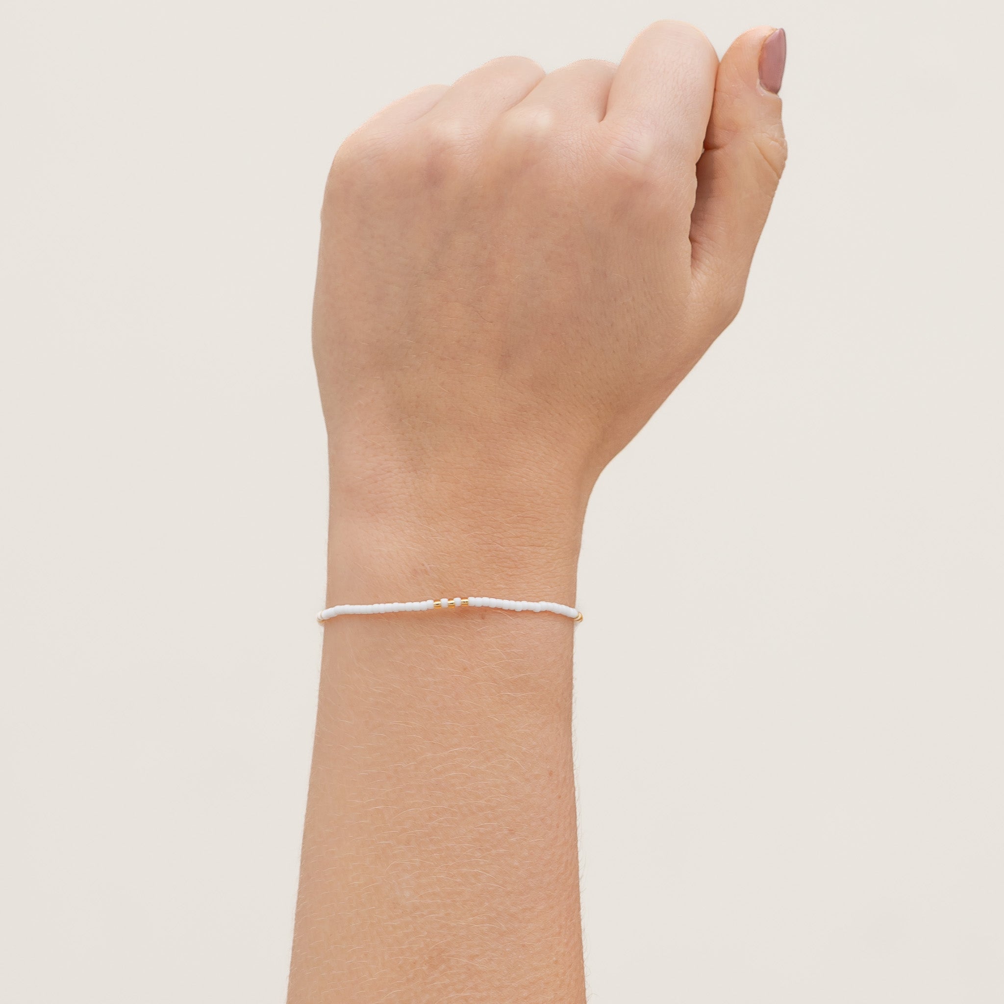 White and Gold Beaded String Bracelet