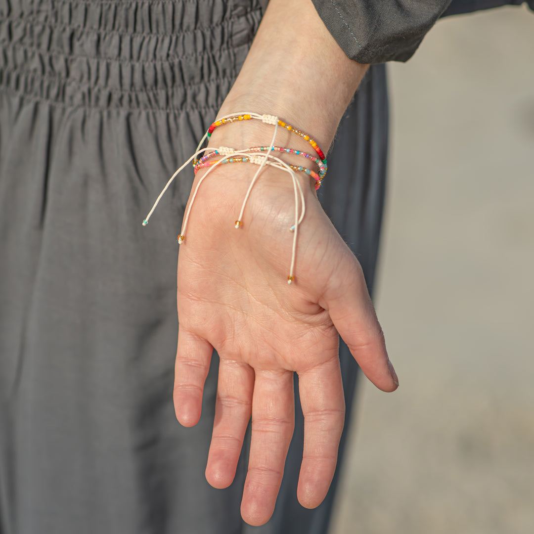 Bright Tropical Sunset Beaded String Bracelet