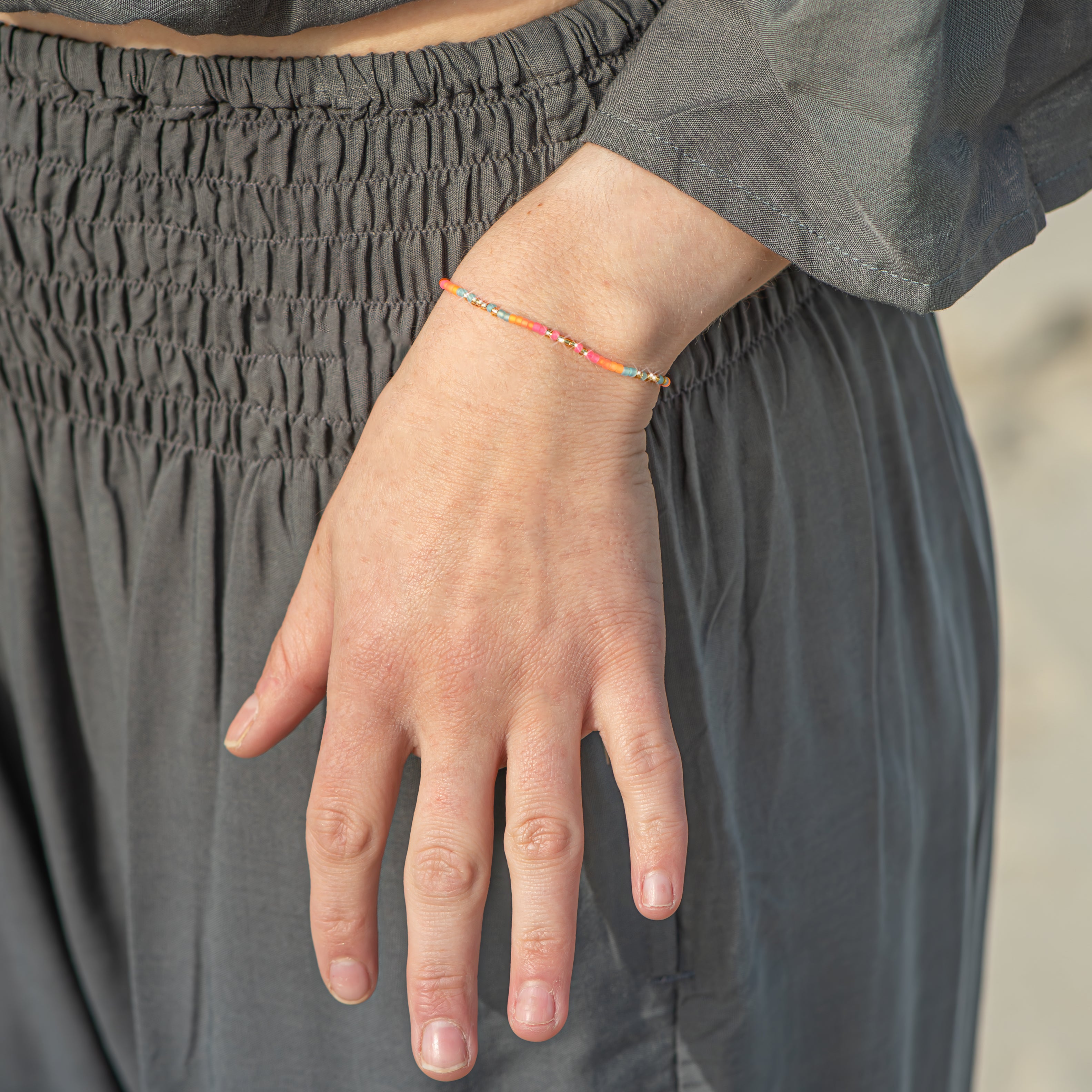 Bright Tropical Sunset Beaded String Bracelet