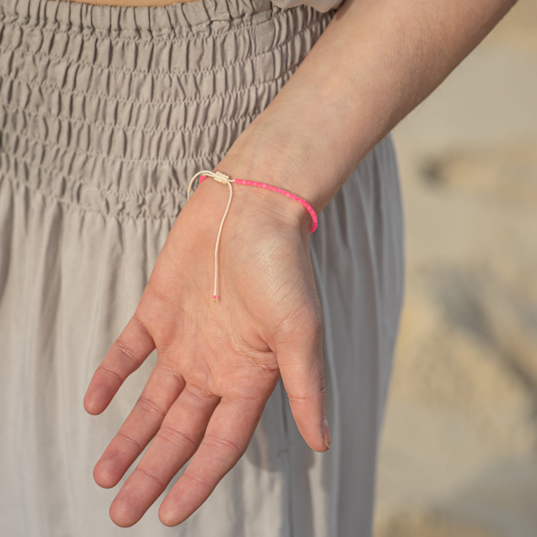 Neon Pink Beaded String Bracelet
