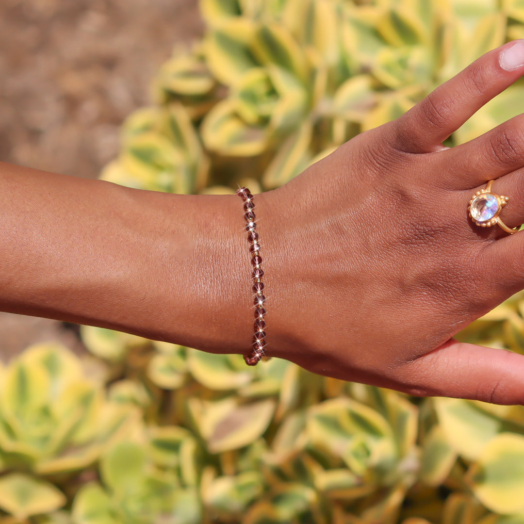 Golden Dark Purple Beaded String Bracelet