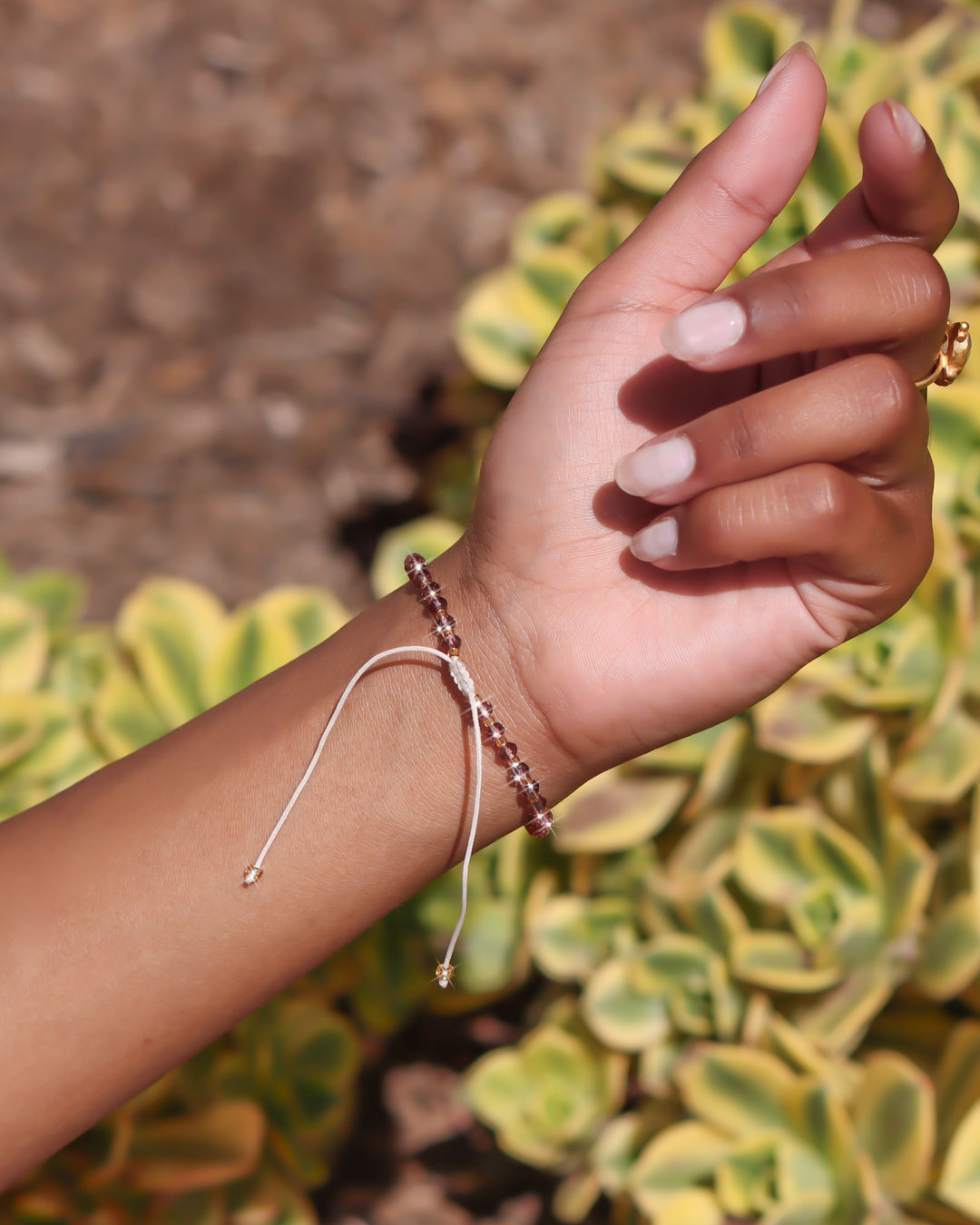 Golden Dark Purple Beaded String Bracelet