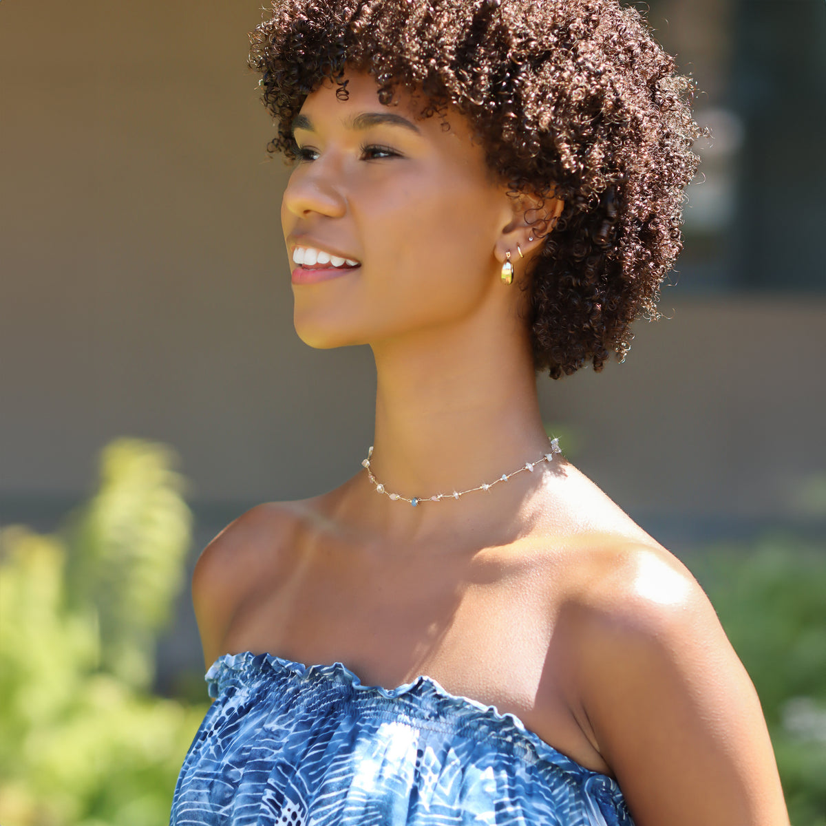 Seafoam Serenity Crystal Chain Choker Gold