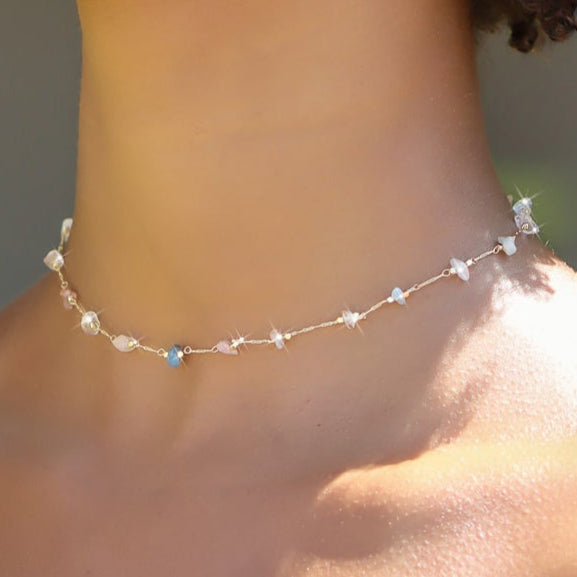 Seafoam Serenity Crystal Chain Choker Gold