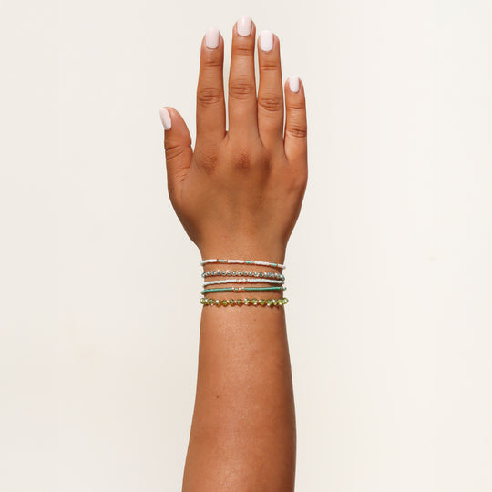 Light Blue Gold Beaded String Bracelet