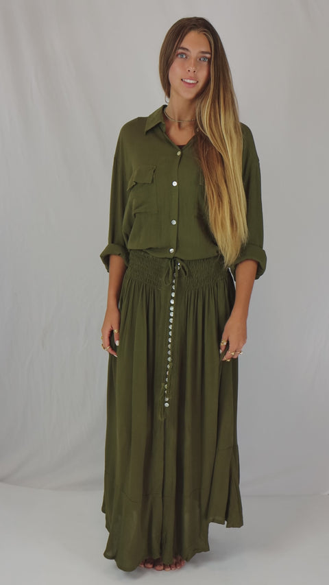 PIYOGA Women's Goddess Maxi Dress - Flowy Bohemian Short Sleeve High-L PIYOGA | Beach Goddess Skirt with 2 Pockets